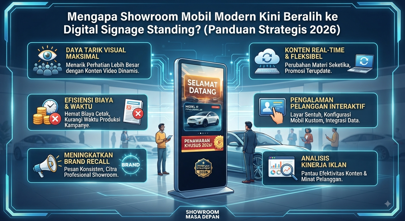 Mengapa Showroom Mobil Modern Kini Beralih ke Digital Signage Standing (Panduan Strategis 2026)