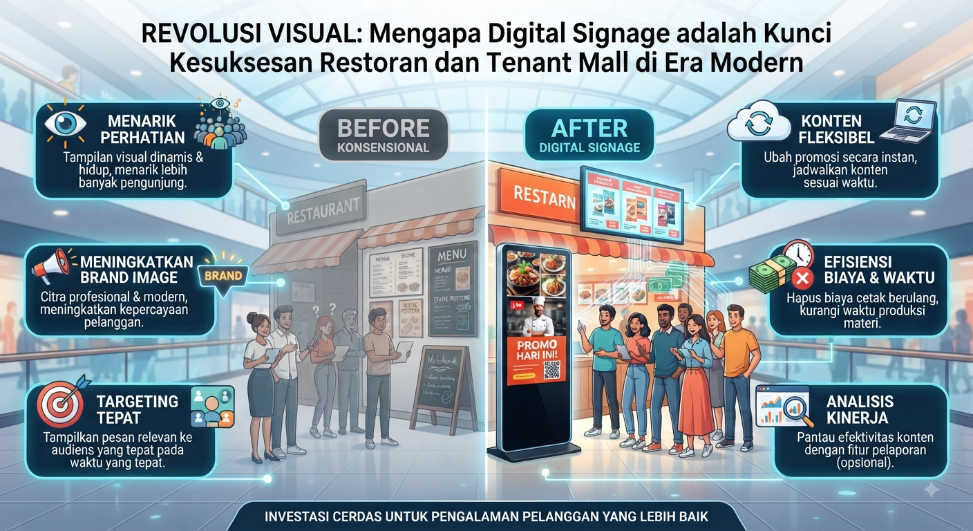 Revolusi Visual Mengapa Digital Signage adalah Kunci Kesuksesan Restoran dan Tenant Mall di Era Modern