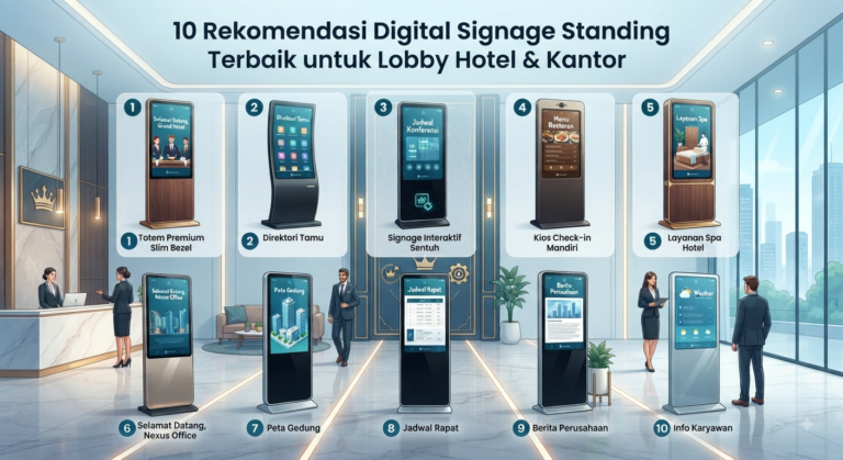 10 Rekomendasi Digital Signage Standing Terbaik untuk Lobby Hotel & Kantor