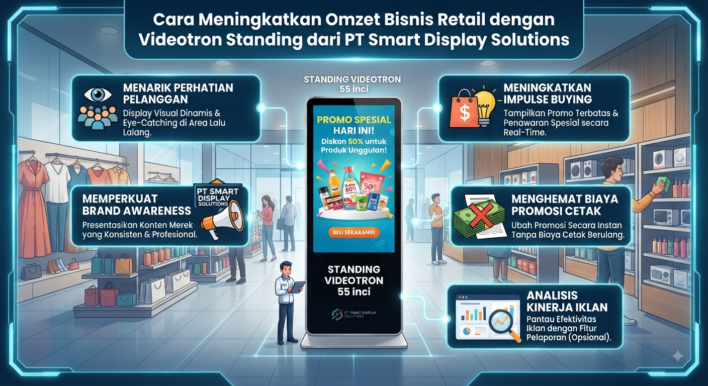 Cara Meningkatkan Omzet Bisnis Retail dengan Videotron Standing dari PT Smart Display Solutions