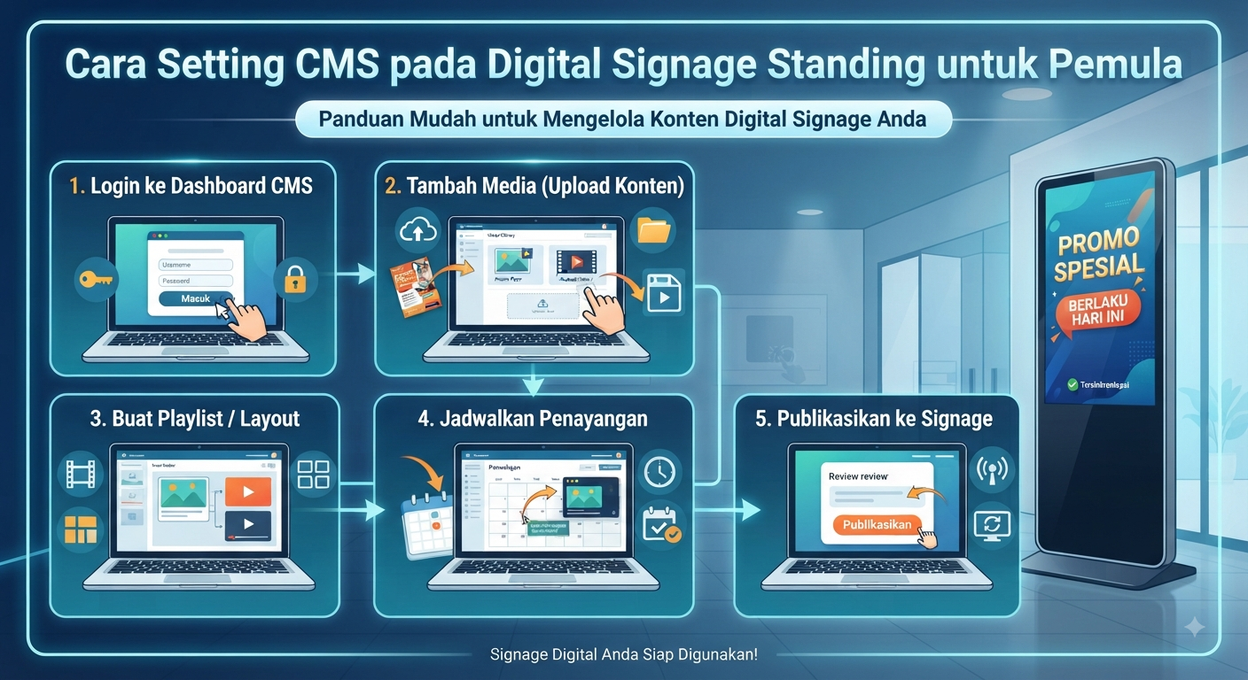 Cara Setting CMS pada Digital Signage Standing untuk Pemula