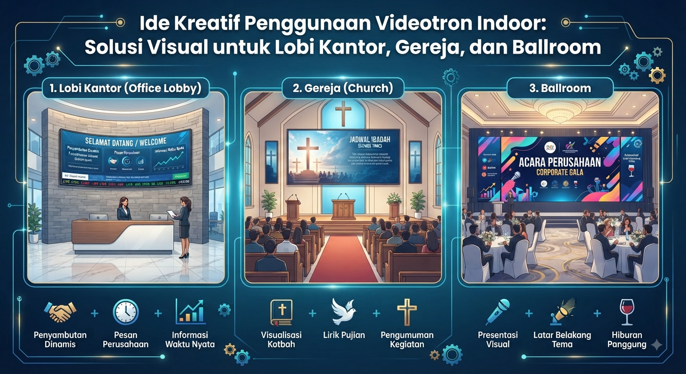 Ide Kreatif Penggunaan Videotron Indoor Solusi Visual untuk Lobi Kantor, Gereja, dan Ballroom