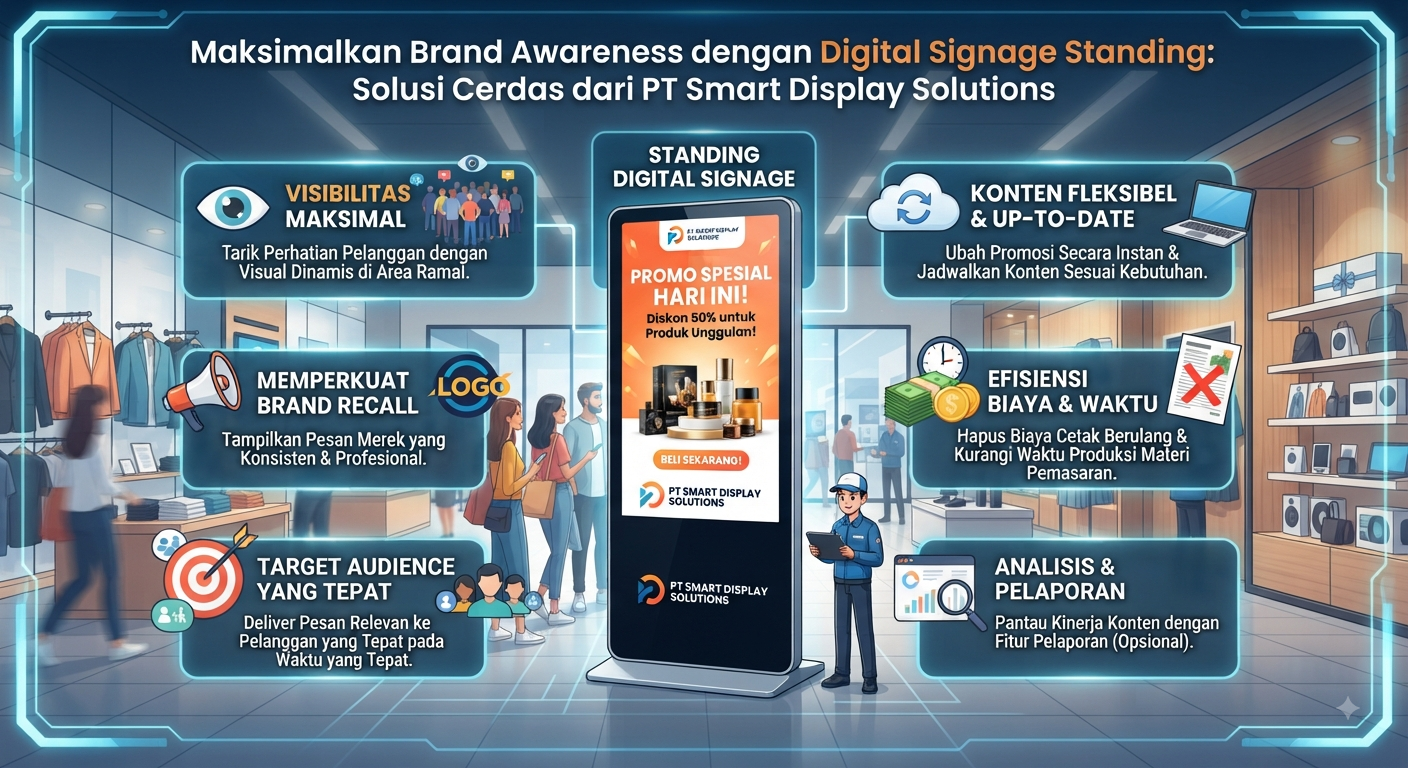 Maksimalkan Brand Awareness dengan Digital Signage Standing Solusi Cerdas dari PT Smart Display Solutions