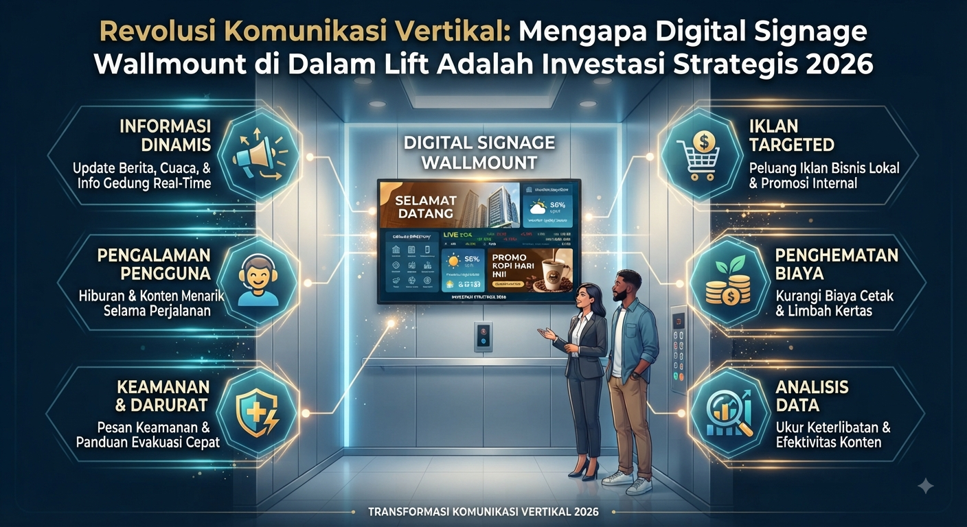 Revolusi Komunikasi Vertikal Mengapa Digital Signage Wallmount di Dalam Lift Adalah Investasi Strategis 2026