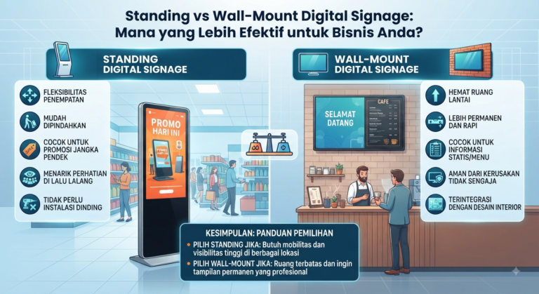 Standing vs Wall-Mount Digital Signage: Mana yang Lebih Efektif untuk Bisnis Anda?