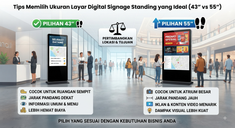 Tips Memilih Ukuran Layar Digital Signage Standing yang Ideal (43″ vs 55″)