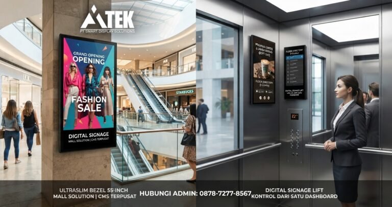 Solusi Digital Signage LCD Wallmounted Mall & Lift dengan CMS Terpusat